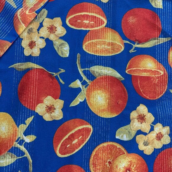 Vintage Citrus Floral Blue & Orange Cotton Fabric Scarf Headwear - Picture 2 of 4